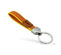BDM Llavero de Tela Valencia | Diseño Bandera Senyera Valenciana | Colgante para Llaves de Coche y Casa con Detalle de Cuero | Regalo Souvenir Original para Hombre y Mujer