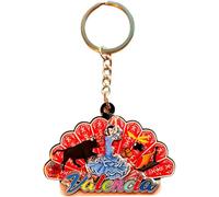 BDM Llavero de Valencia | Recuerdo Típico Español con Flamenca y Toro | Souvenir Original para Regalo | Diseño Abanico Colorido | Accesorio para Llaves y Mochila