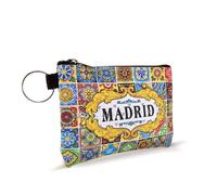 BDM - Monedero de Madrid | Puerta de Alcala, Oso, Cibeles y Flamenco español| Cartera con Cremallera y Anilla Llaves (12,5 x 8,5 cm) - Modelo 1
