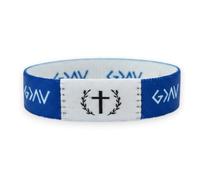 BDM Pulsera Cristiana G>∧∨ | Dios es Más Grande que los Altos y Bajos | Brazalete de Fe con Cruz para Hombre y Mujer | Pulsera Elástica de Tela Azul | Regalo Religioso Inspirador