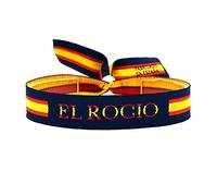 BDM Pulsera de hombre o mujer de tela con la Virgen del Rocío y bandera de Andalucía. Ajustable a cualquier medida.