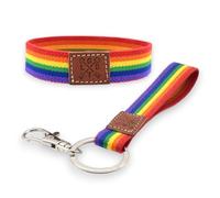 BDM Pulsera y Llavero de Tela con la Bandera LGTBI para Hombres y Mujeres. Elásticas y con argolla Plateada.