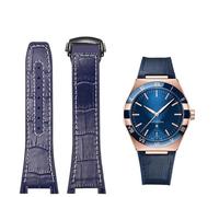 BDNJN Correa de reloj sustituta de la serie Omega Constellation Double Eagle, correa de goma de piel de vaca para hombre, muesca de 25-14mm(Blue white-black)