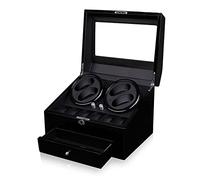 BDPRZGHGL Automatic Watch Winders For 4 + 6 Automatic Watches with Storage Drawer PU Leather Watch Box with Silent Motor Battery Operated Or AC Adapter For Automatic Watches (Color : B-Ebony Grain)