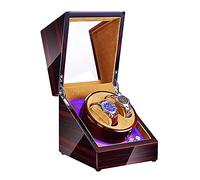 BDPRZGHGL Caja enrolladora automática de Doble Reloj con iluminación Pintura de Piano Exterior Suministro Dual 4 Modos de rotación (Rojo)