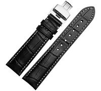 BDPRZGHGL Puntadas de 18 mm, 20 mm y 22 mm con correa de reloj de cuero genuino, hebilla de mariposa de acero plateado