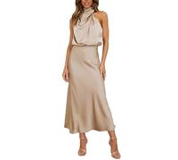 BDSCZW Vestido elegante de mujer de satén, sin mangas, con cintura alta, para matrimonio, formal, para cóctel, para fiestas, M