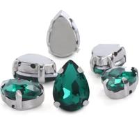 BDSHGRDH Diamantes de imitación， 30pcs Glitter Drop Crystal Rhinestone Hand Sew On Glass Stones Ornament Diamond Beads for Dress DIY Crafts Claw Drill Accessories(Green,10x14mm 30pcs)