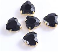 BDSHGRDH Diamantes de imitación， Heart Shape Glass Sew On Rhinestones with Gold Claw Sew on Stone Crystal for Clothing Accessories Shoes DIY(Black,12mm 50pcs)