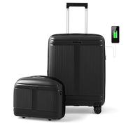 BDSHGRDH Maleta de Viaje， 2-Piece Cabin Luggage Set, Lightweight 20 Inch Carry-on Suitcase with 14” Cosmetic Case, TSA Lock, USB Port & Spinner Wheels(Black)