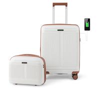 BDSHGRDH Maleta de Viaje， 2-Piece Cabin Luggage Set, Lightweight 20 Inch Carry-on Suitcase with 14” Cosmetic Case, TSA Lock, USB Port & Spinner Wheels(White)
