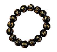BDSHGRDH obsidiana, Pulsera de obsidiana natural con cuentas Om Mani Padme Hum