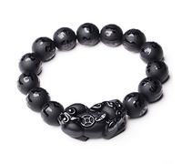 BDSHGRDH Pulsera de cuentas PiXiu mate de obsidiana negra natural, brazalete de cuentas de mantra de seis palabras de Brave Troops para