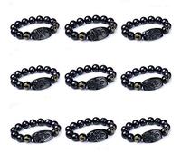 BDSHGRDH Pulseras de amuleto de la suerte de obsidiana negra natural talladas con Buda natal, ocho santos patronos del zodíaco chino.