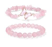 BDSHGRDH pulseras de cuentas， 2 piezas de mariposa 8 mm, cuentas cristal curativas, pulsera elástica ágata, hecha a mano, piedra chakra la buena suerte(Pink)