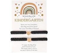 BDSHGRDH pulseras de cuentas， Primer día de clases Regreso a Pre-K Corazón a juego Deseo ajustable(Black)