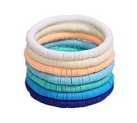 BDSHGRDH pulseras de cuentas， Pulsera apilable de arcilla colorida con forma surfista, sonrisa feliz, mal ojo, bohemia, multicolor, bolas doradas, joyería elástica(Black)