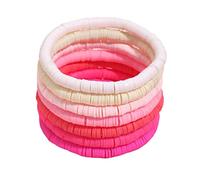 BDSHGRDH pulseras de cuentas， Pulsera apilable de arcilla colorida con forma surfista, sonrisa feliz, mal ojo, bohemia, multicolor, bolas doradas, joyería elástica(Light pink)