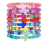 BDSHGRDH pulseras de cuentas， Pulsera de corazón con dije dorado, cuentas arcilla apilables bohemias, conjunto Heishi, pulseras elásticas coloridas estilo surfista religioso