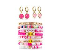 BDSHGRDH pulseras de cuentas， Pulsera de cuentas arcilla Heishi, juego pulseras, disco bohemio apilable y elástico con sonrisa colores mal ojo