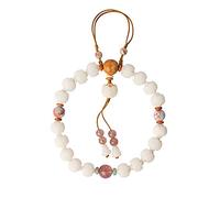 BDSHGRDH pulseras de cuentas， Pulsera de cuentas Buda Bodhi jade blanco con loto for hombre y mujer un solo anillo(White)