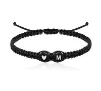 BDSHGRDH pulseras de cuentas， Pulsera de cuerda negra con inicial y ajustable trenzada a mano letra AZ corazón negro