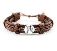 BDSHGRDH pulseras de cuentas， Pulsera de cuero con dije fútbol deportivo, pulsera cuerda trenzada hecha a mano, joyería for fanáticos del deporte