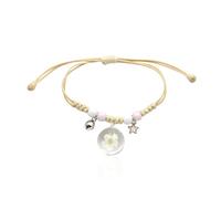 BDSHGRDH pulseras de cuentas， Pulsera de flores secas con cuentas redondas vidrio, hecha a mano, ajustable, trenzada prensadas en seco(White)