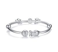 BDSHGRDH Pulseras para Mujer， Brazalete con Cuentas de Plata Huecas, Pulsera Amistad, joyería Ley, Regalos cumpleaños for Hermanas, Amigas y Parejas