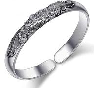 BDSHGRDH Pulseras para Mujer， Brazalete de Flor Tallada a Mano Vintage for Mujer, Pulsera China, joyería Plata for, cumpleaños