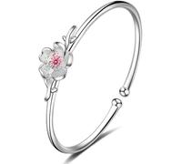 BDSHGRDH Pulseras para Mujer， Brazalete de Flores Cerezo Tallado a Mano for Mujer, Pulsera Vintage, joyería Plata for, cumpleaños