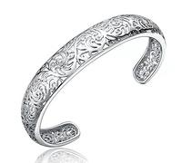 BDSHGRDH Pulseras para Mujer， Brazalete Hueco Tallado a Mano Vintage for Mujer, Pulsera de la Amistad, joyería Plata for, Regalos cumpleaños for Hermanas, Amigas y Parejas