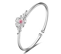 BDSHGRDH Pulseras para Mujer， Brazalete Tallado a Mano con Flores de Cerezo for Mujer, Pulsera Vintage, joyería Plata for, Regalos cumpleaños for Hermanas, Amigas y Parejas