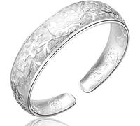 BDSHGRDH Pulseras para Mujer， Brazalete Vintage con diseño de pájaro y Flores for Mujer, Pulsera Tallada a Mano, joyería Plata for cumpleaños