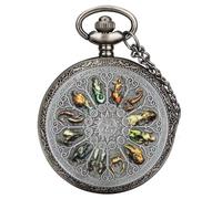 BDSHGRDH Reloj de Bolsillo， Doce Constelaciones Reloj de Bolsillo Color Goma en Forma lágrima Colgante civilización Maya Retro con Cadena