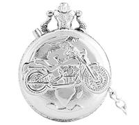 BDSHGRDH Reloj de Bolsillo， Reloj de Bolsillo con Cadena Steampunk Tallada Motocicleta Esfera LED Luminosa(Silver)