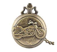 BDSHGRDH Reloj de Bolsillo， Reloj de Bolsillo con Cadena Steampunk Tallada Motocicleta Esfera LED Luminosa(Bronze)