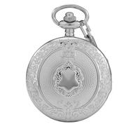 BDSHGRDH Reloj de Bolsillo， Reloj de Bolsillo Cuarzo con Escudo, Reloj for Hombre, números Romanos, Cadena, Regalo(Silver)