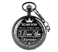 BDSHGRDH Reloj de Bolsillo， Reloj de Bolsillo Cuarzo Grabado Retro, Cadena Gruesa, Adecuado for Colgante Reloj for Hombres y Mujeres(Black)