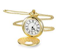 BDSHGRDH Reloj de Bolsillo， Reloj de Bolsillo Vintage Liso con Cadena números Romanos Reloj Antiguo for Hombres Mujeres papá cumpleaños Aniversario día(Gold)