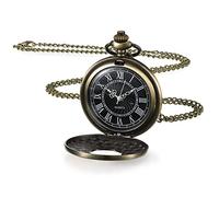 BDSHGRDH Reloj de Bolsillo， Reloj de Bolsillo Vintage Liso con Cadena números Romanos Reloj Antiguo for Hombres Mujeres papá cumpleaños Aniversario día(Bronze)