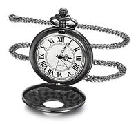 BDSHGRDH Reloj de Bolsillo， Reloj de Bolsillo Vintage Liso con Cadena números Romanos Reloj Antiguo for Hombres Mujeres papá cumpleaños Aniversario día(Black)