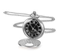 BDSHGRDH Reloj de Bolsillo， Reloj de Bolsillo Vintage Liso con Cadena números Romanos Reloj Antiguo for Hombres Mujeres papá cumpleaños Aniversario día(Silver)