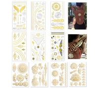 BDSHUNBF 10 Fogli Tatuaggi Temporanei, Tatuaggi Oro, Metallico Tatuaggio Temporaneo, Metallici Tatuaggi, Modelli Impermeabile, Tattoo Adesivi Tatuaggi Temporanei, Tattoo Metallici per Adulti Donne