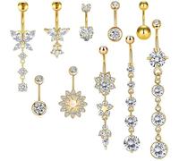 BDSHUNBF 10 Pcs Piercing Ombligo para Mujer, Anillos Colgantes Con Corazón y Mariposa, Embarazada, Oro