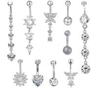 BDSHUNBF 10 Piezas Piercing y Ombligo para Mujer, Anillos y Corazones Mariposa para Piercing Ombligo Embarazada