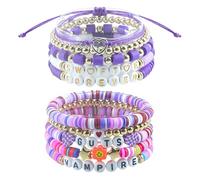 BDSHUNBF 2 Piezas Pulseras de la Amistad, Pulseras Inspiradas en el Álbum, Lette Beads Mujer Pulseras, Pulseras Amistad, para Adolescentes, Niñas, Mujer