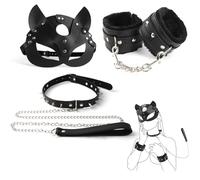 BDSM Bondage Sex Restraints Set Cat Mask Sex Toys, Kits de restricciones con correa esposas sexuales y cuello remachado ciego Engranaje y accesorios de esclavitud ajustables SM Juguete de papel