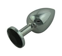 BDSM Erotik Dilatador anal de acero y cristal, tamaño S, joya íntima, piedra negra