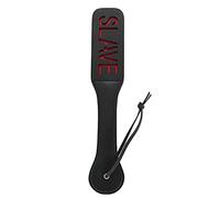 BDSM Paddle with Reverse Text - Slave - Black and Red Faux Leather